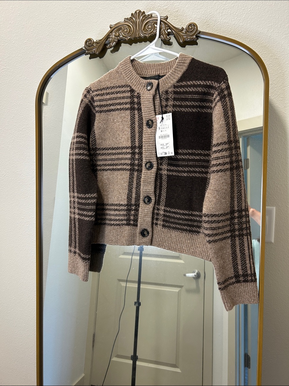 Viral ZARA Plaid Knit Button Cardigan Sweater - Brown & Beige